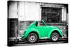 ¡Viva Mexico! B&W Collection - Small Green VW Beetle Car-Philippe Hugonnard-Stretched Canvas
