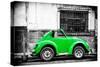 ¡Viva Mexico! B&W Collection - Small Kelly Green VW Beetle Car-Philippe Hugonnard-Stretched Canvas