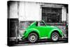 ¡Viva Mexico! B&W Collection - Small Kelly Green VW Beetle Car-Philippe Hugonnard-Stretched Canvas