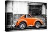 ¡Viva Mexico! B&W Collection - Small Orange VW Beetle Car-Philippe Hugonnard-Stretched Canvas