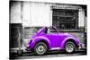 ¡Viva Mexico! B&W Collection - Small Red Purple Beetle Car-Philippe Hugonnard-Stretched Canvas