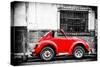 ¡Viva Mexico! B&W Collection - Small Red VW Beetle Car-Philippe Hugonnard-Stretched Canvas