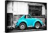 ¡Viva Mexico! B&W Collection - Small Turquoise VW Beetle Car-Philippe Hugonnard-Framed Stretched Canvas