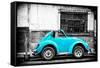 ¡Viva Mexico! B&W Collection - Small Turquoise VW Beetle Car-Philippe Hugonnard-Framed Stretched Canvas