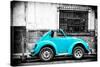 ¡Viva Mexico! B&W Collection - Small Turquoise VW Beetle Car-Philippe Hugonnard-Stretched Canvas