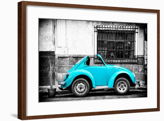 ¡Viva Mexico! B&W Collection - Small Turquoise VW Beetle Car-Philippe Hugonnard-Framed Photographic Print