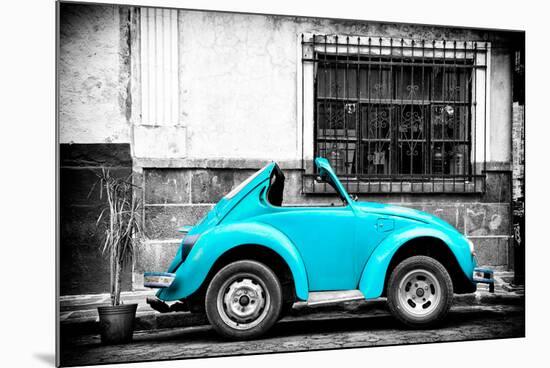 ¡Viva Mexico! B&W Collection - Small Turquoise VW Beetle Car-Philippe Hugonnard-Mounted Photographic Print