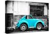 ¡Viva Mexico! B&W Collection - Small Turquoise VW Beetle Car-Philippe Hugonnard-Stretched Canvas