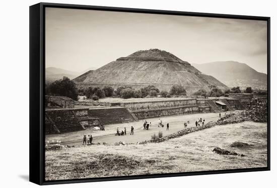 ¡Viva Mexico! B&W Collection - Teotihuacan Pyramids II-Philippe Hugonnard-Framed Stretched Canvas