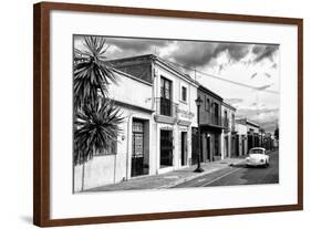 ¡Viva Mexico! B&W Collection - White VW Beetle Car in Mexican Street II-Philippe Hugonnard-Framed Photographic Print