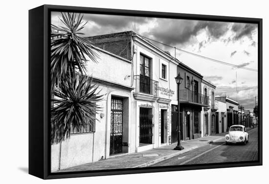 ¡Viva Mexico! B&W Collection - White VW Beetle Car in Mexican Street II-Philippe Hugonnard-Framed Stretched Canvas