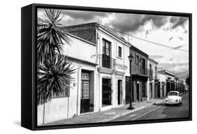 ¡Viva Mexico! B&W Collection - White VW Beetle Car in Mexican Street II-Philippe Hugonnard-Framed Stretched Canvas