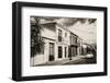 ¡Viva Mexico! B&W Collection - White VW Beetle Car in Mexican Street-Philippe Hugonnard-Framed Photographic Print