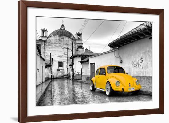 ?Viva Mexico! B&W Collection - Yellow VW Beetle Car in San Cristobal de Las Casas-Philippe Hugonnard-Framed Photographic Print