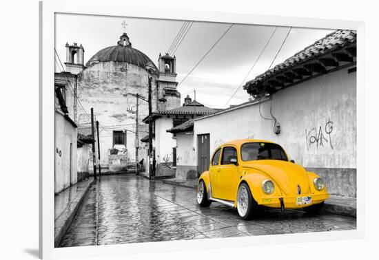 ?Viva Mexico! B&W Collection - Yellow VW Beetle Car in San Cristobal de Las Casas-Philippe Hugonnard-Framed Photographic Print