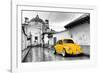 ?Viva Mexico! B&W Collection - Yellow VW Beetle Car in San Cristobal de Las Casas-Philippe Hugonnard-Framed Photographic Print