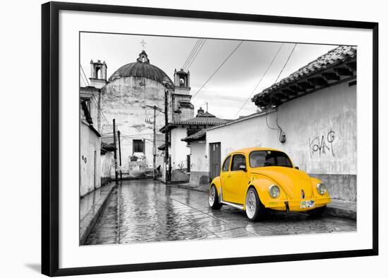 ?Viva Mexico! B&W Collection - Yellow VW Beetle Car in San Cristobal de Las Casas-Philippe Hugonnard-Framed Photographic Print