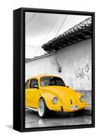 ¡Viva Mexico! B&W Collection - Yellow VW Beetle in San Cristobal de Las Casas-Philippe Hugonnard-Framed Stretched Canvas