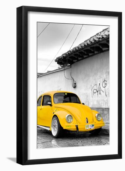 ¡Viva Mexico! B&W Collection - Yellow VW Beetle in San Cristobal de Las Casas-Philippe Hugonnard-Framed Photographic Print