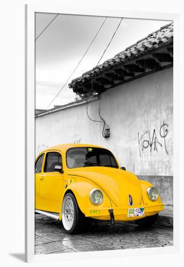 ¡Viva Mexico! B&W Collection - Yellow VW Beetle in San Cristobal de Las Casas-Philippe Hugonnard-Framed Photographic Print