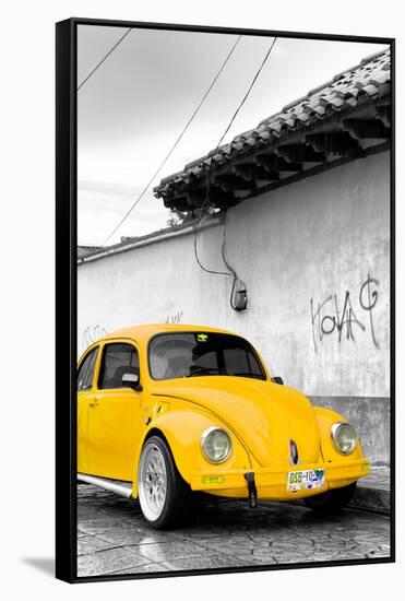 ¡Viva Mexico! B&W Collection - Yellow VW Beetle in San Cristobal de Las Casas-Philippe Hugonnard-Framed Stretched Canvas