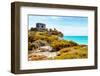 ¡Viva Mexico! Collection - Ancient Mayan Fortress in Riviera Maya with Fall Colors - Tulum-Philippe Hugonnard-Framed Photographic Print