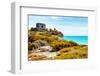 ¡Viva Mexico! Collection - Ancient Mayan Fortress in Riviera Maya with Fall Colors - Tulum-Philippe Hugonnard-Framed Photographic Print