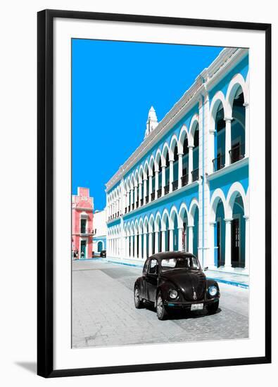 ¡Viva Mexico! Collection - Black VW Beetle and Blue Architecture - Campeche-Philippe Hugonnard-Framed Photographic Print