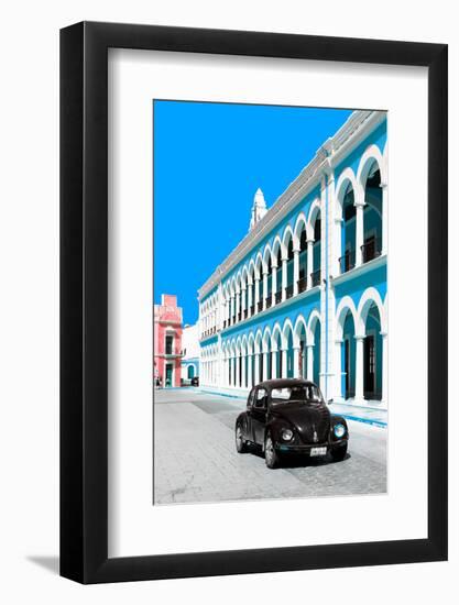 ¡Viva Mexico! Collection - Black VW Beetle and Blue Architecture - Campeche-Philippe Hugonnard-Framed Photographic Print