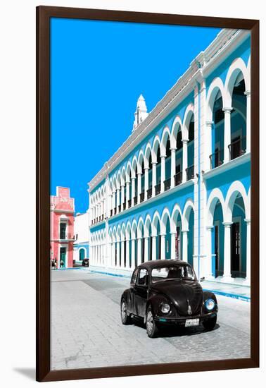 ¡Viva Mexico! Collection - Black VW Beetle and Blue Architecture - Campeche-Philippe Hugonnard-Framed Photographic Print