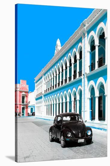 ¡Viva Mexico! Collection - Black VW Beetle and Blue Architecture - Campeche-Philippe Hugonnard-Stretched Canvas