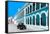?Viva Mexico! Collection - Black VW Beetle and Blue Architecture in Campeche-Philippe Hugonnard-Framed Stretched Canvas