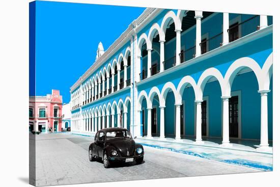 ?Viva Mexico! Collection - Black VW Beetle and Blue Architecture in Campeche-Philippe Hugonnard-Stretched Canvas