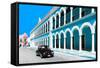 ?Viva Mexico! Collection - Black VW Beetle and Blue Architecture in Campeche-Philippe Hugonnard-Framed Stretched Canvas