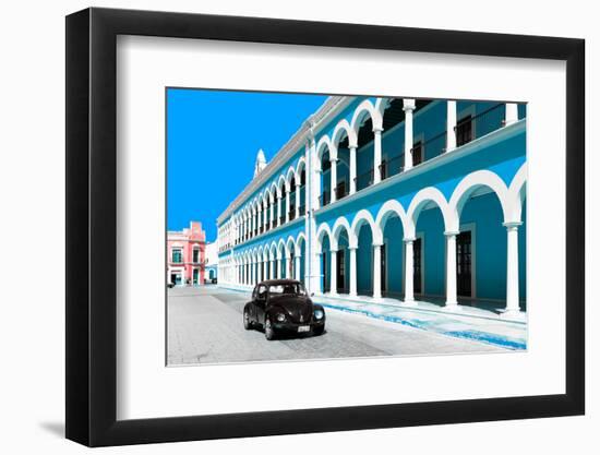 ?Viva Mexico! Collection - Black VW Beetle and Blue Architecture in Campeche-Philippe Hugonnard-Framed Photographic Print