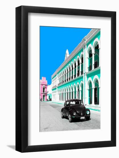 ¡Viva Mexico! Collection - Black VW Beetle and Coral Green Architecture - Campeche-Philippe Hugonnard-Framed Photographic Print