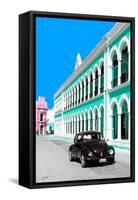 ¡Viva Mexico! Collection - Black VW Beetle and Coral Green Architecture - Campeche-Philippe Hugonnard-Framed Stretched Canvas