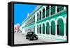 ¡Viva Mexico! Collection - Black VW Beetle and Coral Green Architecture in Campeche-Philippe Hugonnard-Framed Stretched Canvas