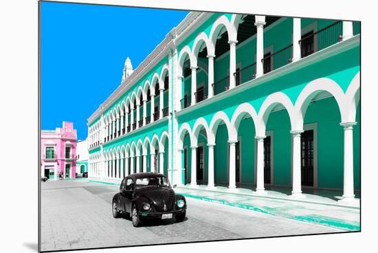 ¡Viva Mexico! Collection - Black VW Beetle and Coral Green Architecture in Campeche-Philippe Hugonnard-Mounted Photographic Print