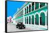 ¡Viva Mexico! Collection - Black VW Beetle and Coral Green Architecture in Campeche-Philippe Hugonnard-Framed Stretched Canvas