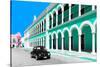 ¡Viva Mexico! Collection - Black VW Beetle and Coral Green Architecture in Campeche-Philippe Hugonnard-Stretched Canvas