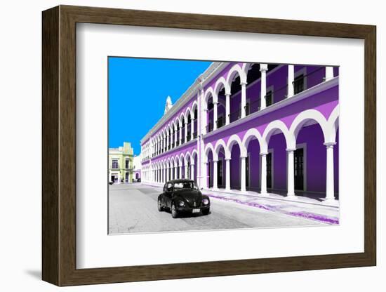 ¡Viva Mexico! Collection - Black VW Beetle and Mauve Architecture in Campeche-Philippe Hugonnard-Framed Photographic Print