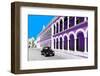 ¡Viva Mexico! Collection - Black VW Beetle and Mauve Architecture in Campeche-Philippe Hugonnard-Framed Photographic Print