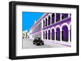 ¡Viva Mexico! Collection - Black VW Beetle and Mauve Architecture in Campeche-Philippe Hugonnard-Framed Photographic Print