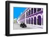 ¡Viva Mexico! Collection - Black VW Beetle and Mauve Architecture in Campeche-Philippe Hugonnard-Framed Photographic Print