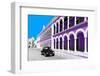 ¡Viva Mexico! Collection - Black VW Beetle and Mauve Architecture in Campeche-Philippe Hugonnard-Framed Photographic Print