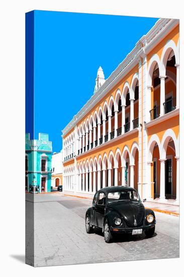 ¡Viva Mexico! Collection - Black VW Beetle and Orange Architecture - Campeche-Philippe Hugonnard-Stretched Canvas