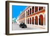 ¡Viva Mexico! Collection - Black VW Beetle and Orange Architecture in Campeche-Philippe Hugonnard-Framed Photographic Print