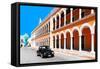 ¡Viva Mexico! Collection - Black VW Beetle and Orange Architecture in Campeche-Philippe Hugonnard-Framed Stretched Canvas