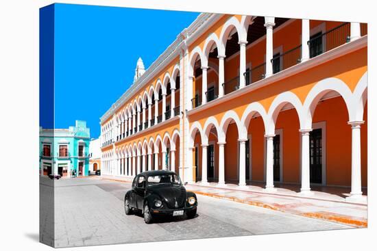 ¡Viva Mexico! Collection - Black VW Beetle and Orange Architecture in Campeche-Philippe Hugonnard-Stretched Canvas